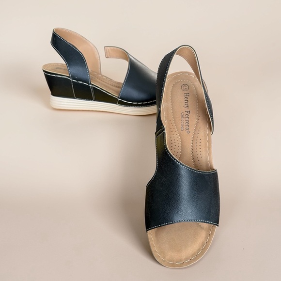 Henry Ferrera Wedge Slingback Sandals Black Size 8.5 NIB Spring Summer Comfort - Picture 4 of 5